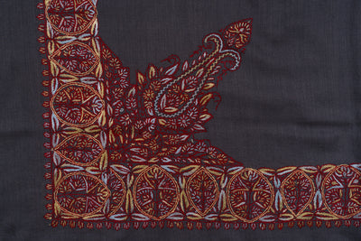 Charcoal Crimson Rumal — Sozni Hand Embroidered