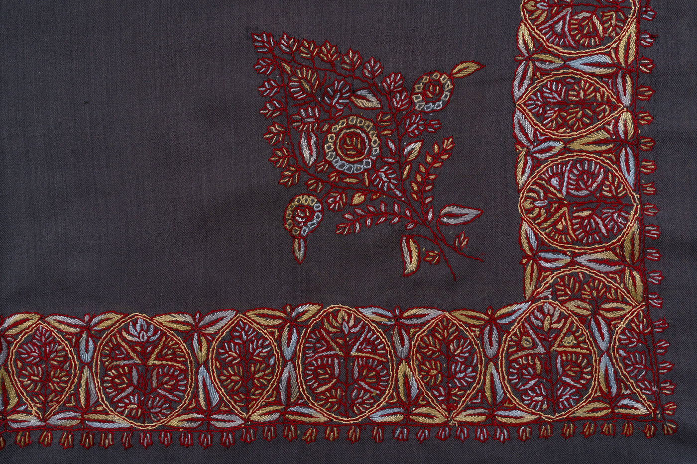 Charcoal Crimson Rumal — Sozni Hand Embroidered