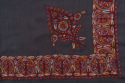 Charcoal Crimson Rumal — Sozni Hand Embroidered