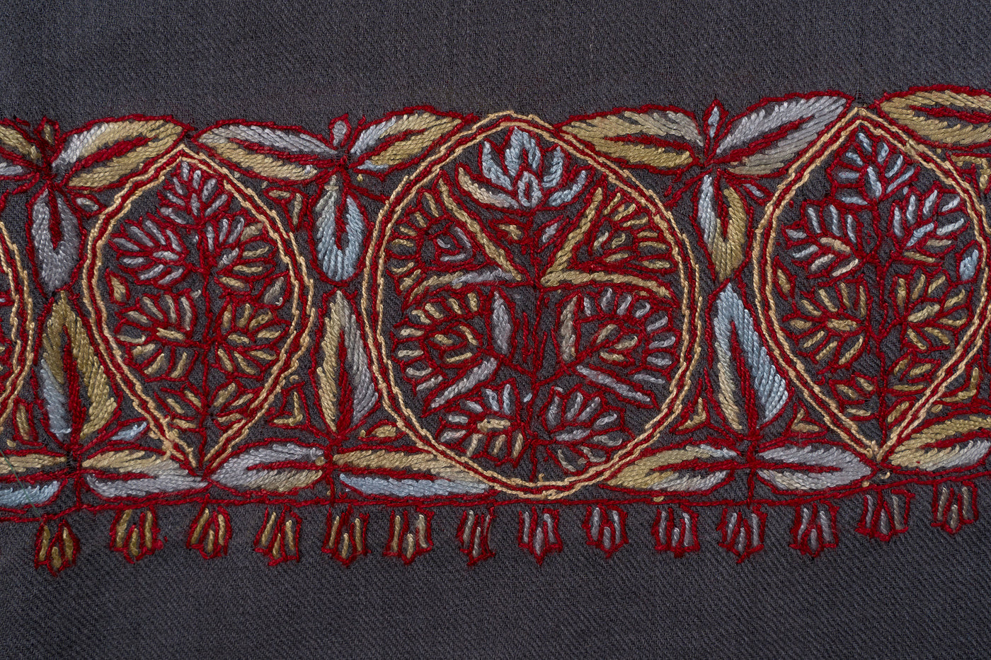 Charcoal Crimson Rumal — Sozni Hand Embroidered