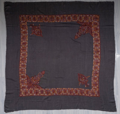 Charcoal Crimson Rumal — Sozni Hand Embroidered