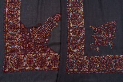 Charcoal Crimson Rumal — Sozni Hand Embroidered