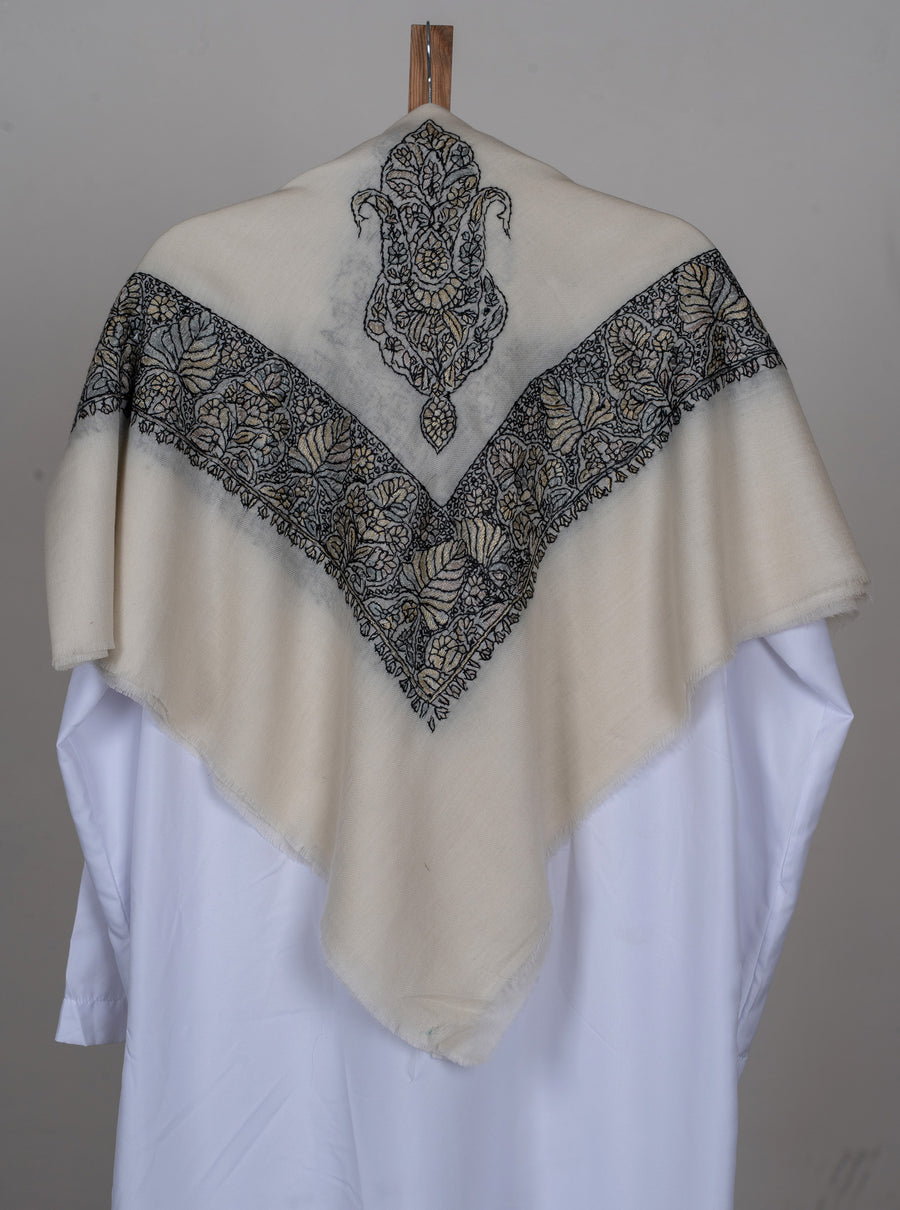 Ivory Noir Rumal — Sozni Hand Embroidered