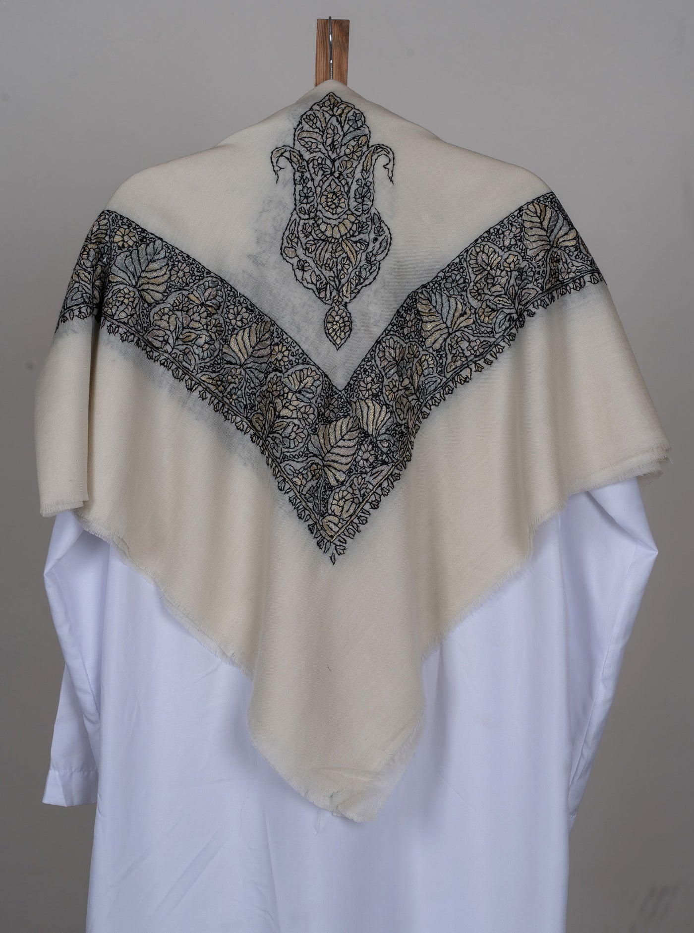 Ivory Noir Rumal — Sozni Hand Embroidered