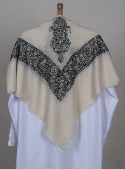 Ivory Noir Rumal — Sozni Hand Embroidered
