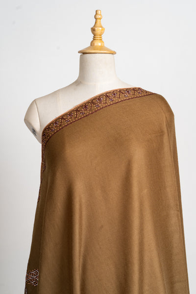 Caramel Harmony Hand-Embroidered Sozni Merino Wool Shawl