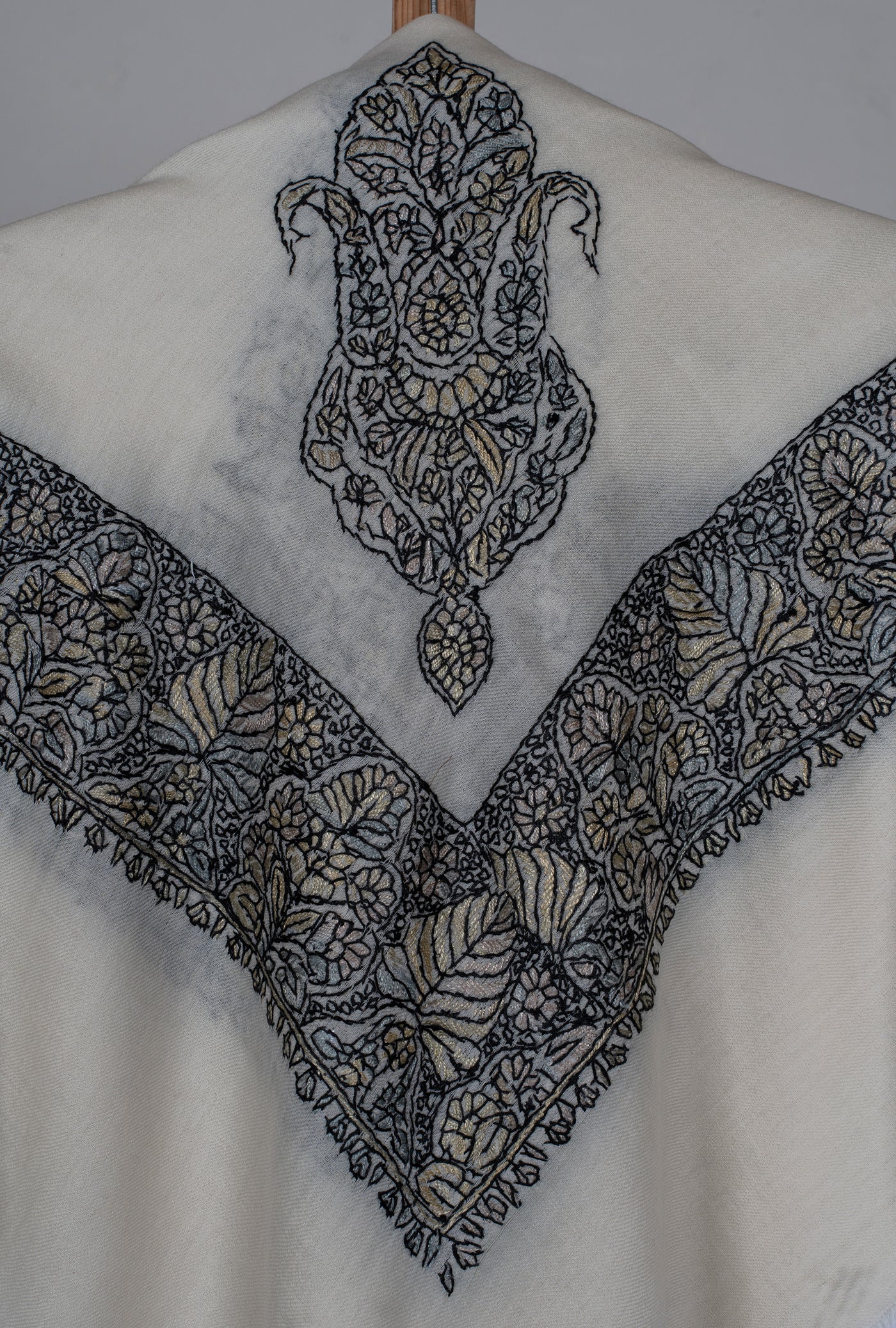 Ivory Noir Rumal — Sozni Hand Embroidered