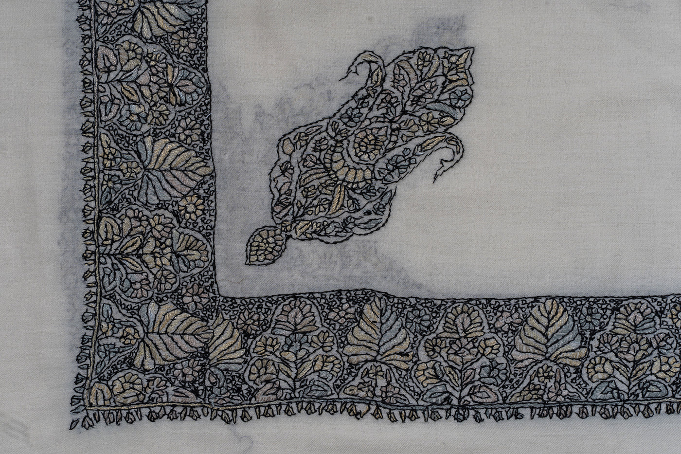 Ivory Noir Rumal — Sozni Hand Embroidered
