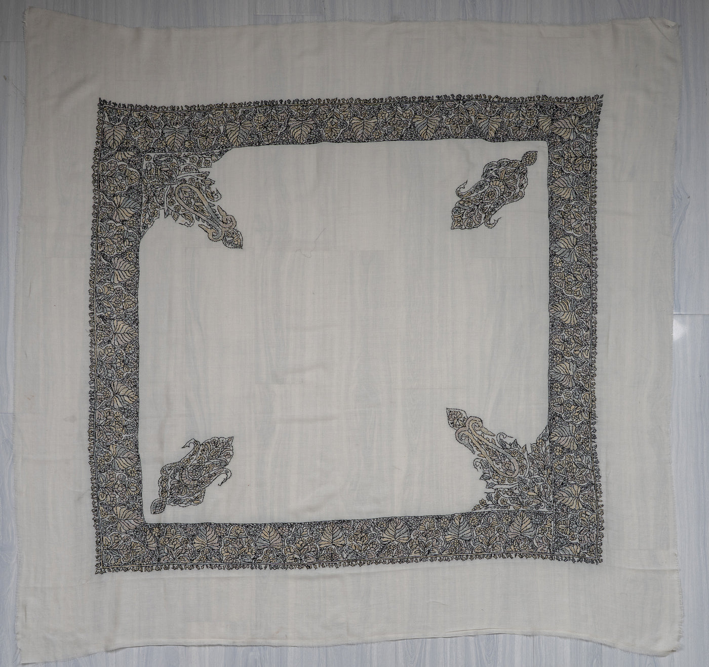 Ivory Noir Rumal — Sozni Hand Embroidered