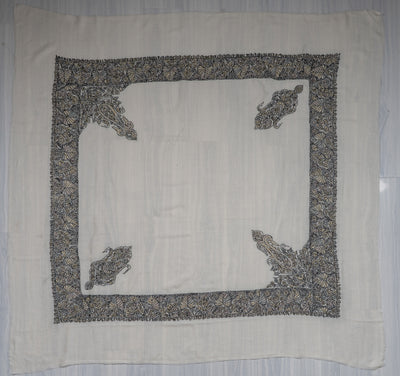 Ivory Noir Rumal — Sozni Hand Embroidered