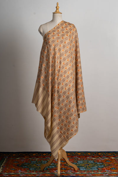 Autumn Check Hand-Embroidered Sozni Merino Wool Wrap