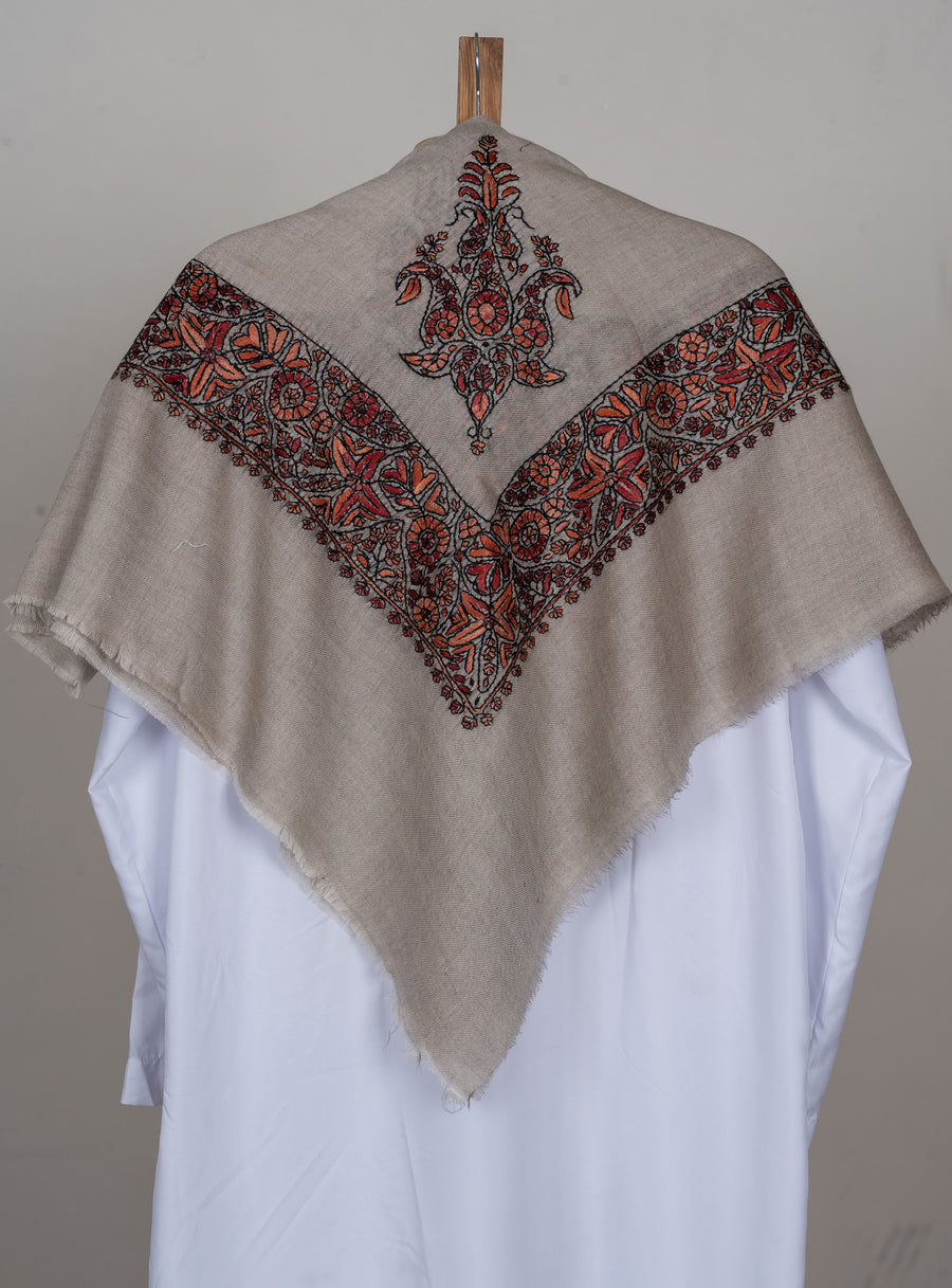 Sandstone Crimson Rumal — Sozni Hand Embroidered