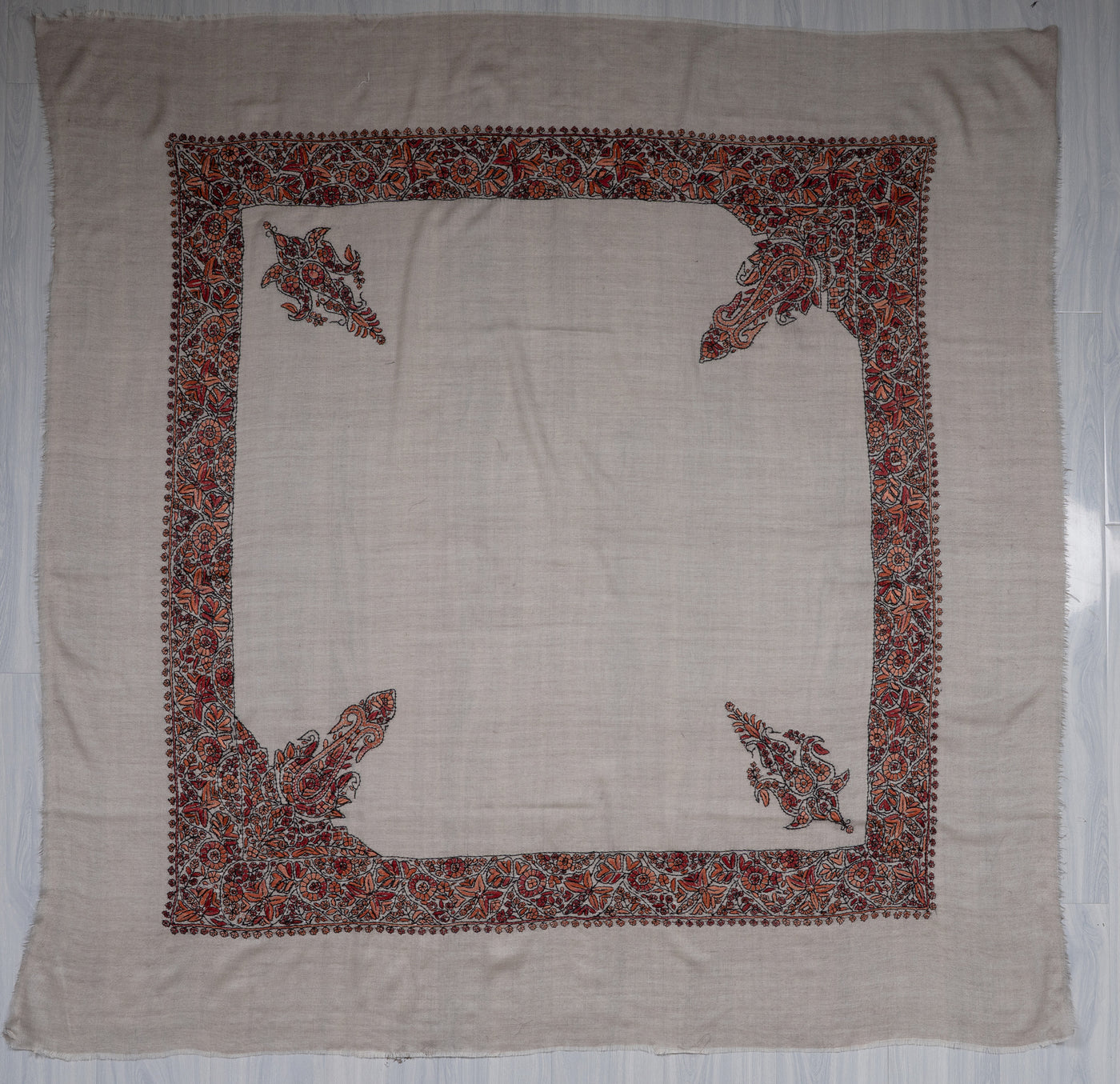 Sandstone Crimson Rumal — Sozni Hand Embroidered