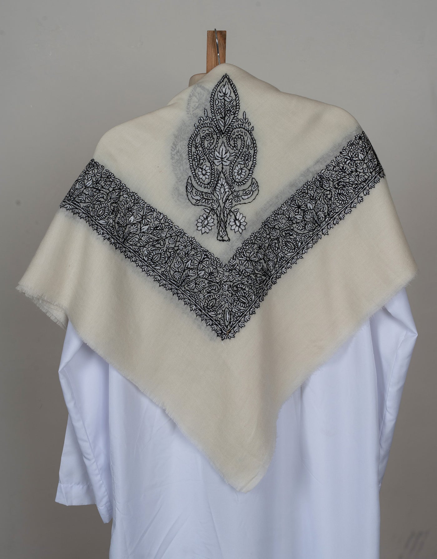 Ivory Noir Rumal — Sozni Hand Embroidered