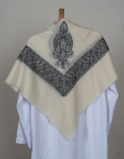 Ivory Noir Rumal — Sozni Hand Embroidered