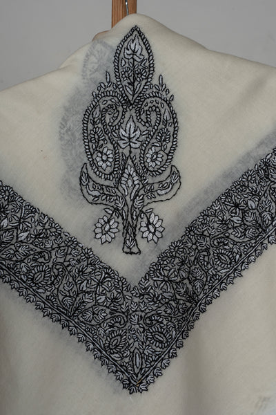 Ivory Noir Rumal — Sozni Hand Embroidered