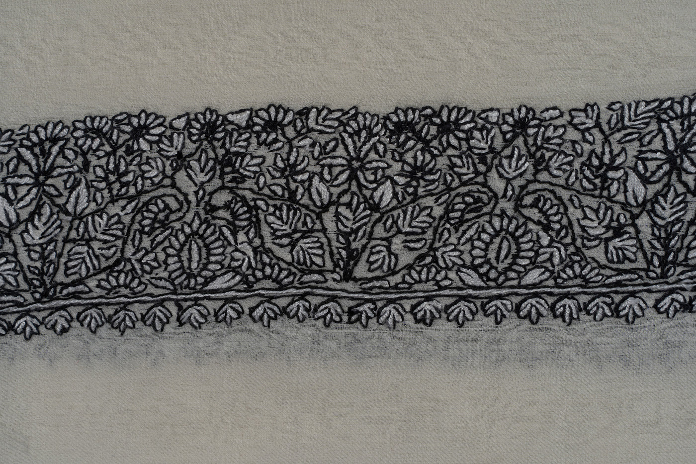 Ivory Noir Rumal — Sozni Hand Embroidered