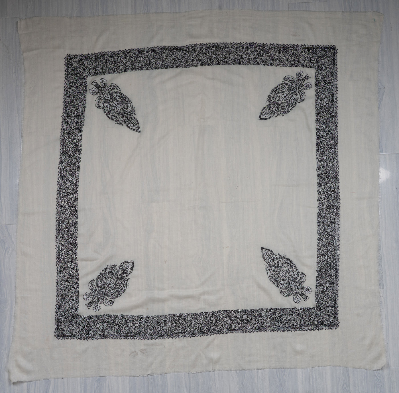 Ivory Noir Rumal — Sozni Hand Embroidered
