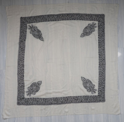 Ivory Noir Rumal — Sozni Hand Embroidered