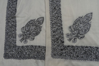 Ivory Noir Rumal — Sozni Hand Embroidered