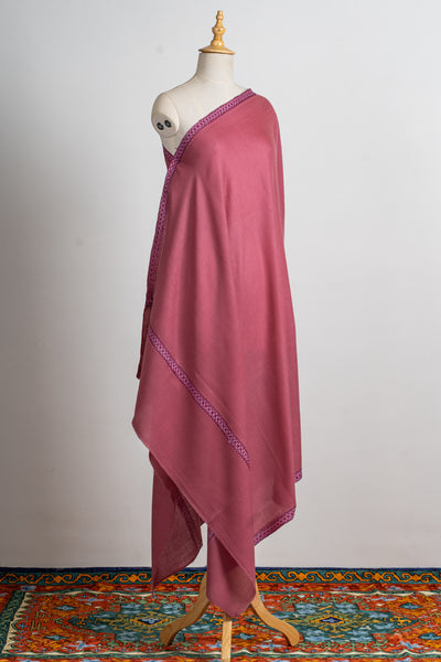 Rosewood Delight Hand-Embroidered Sozni Merino Wool Wrap