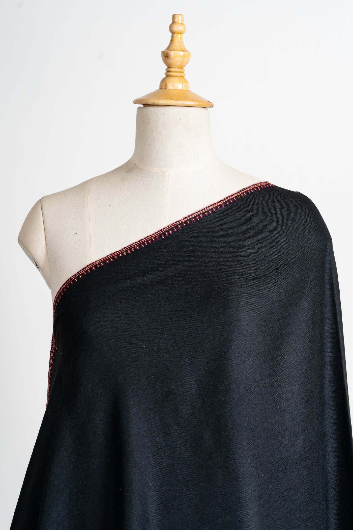 Noir Grace Hand-Embroidered Sozni Merino Wool Shawl