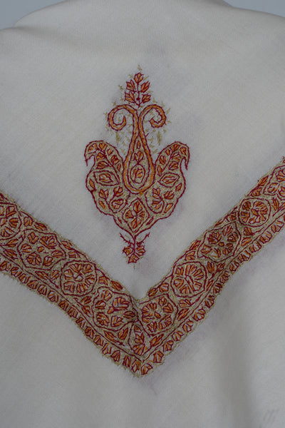 Ivory Flame Rumal — Sozni Hand Embroidered