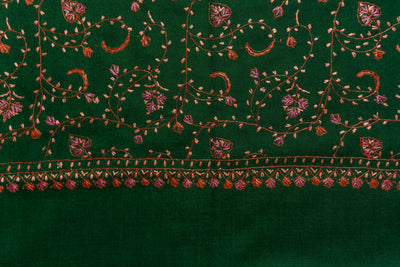 Emerald Bloom Hand-Embroidered Sozni Merino Wool Wrap