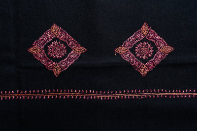 Noir Grace Hand-Embroidered Sozni Merino Wool Shawl