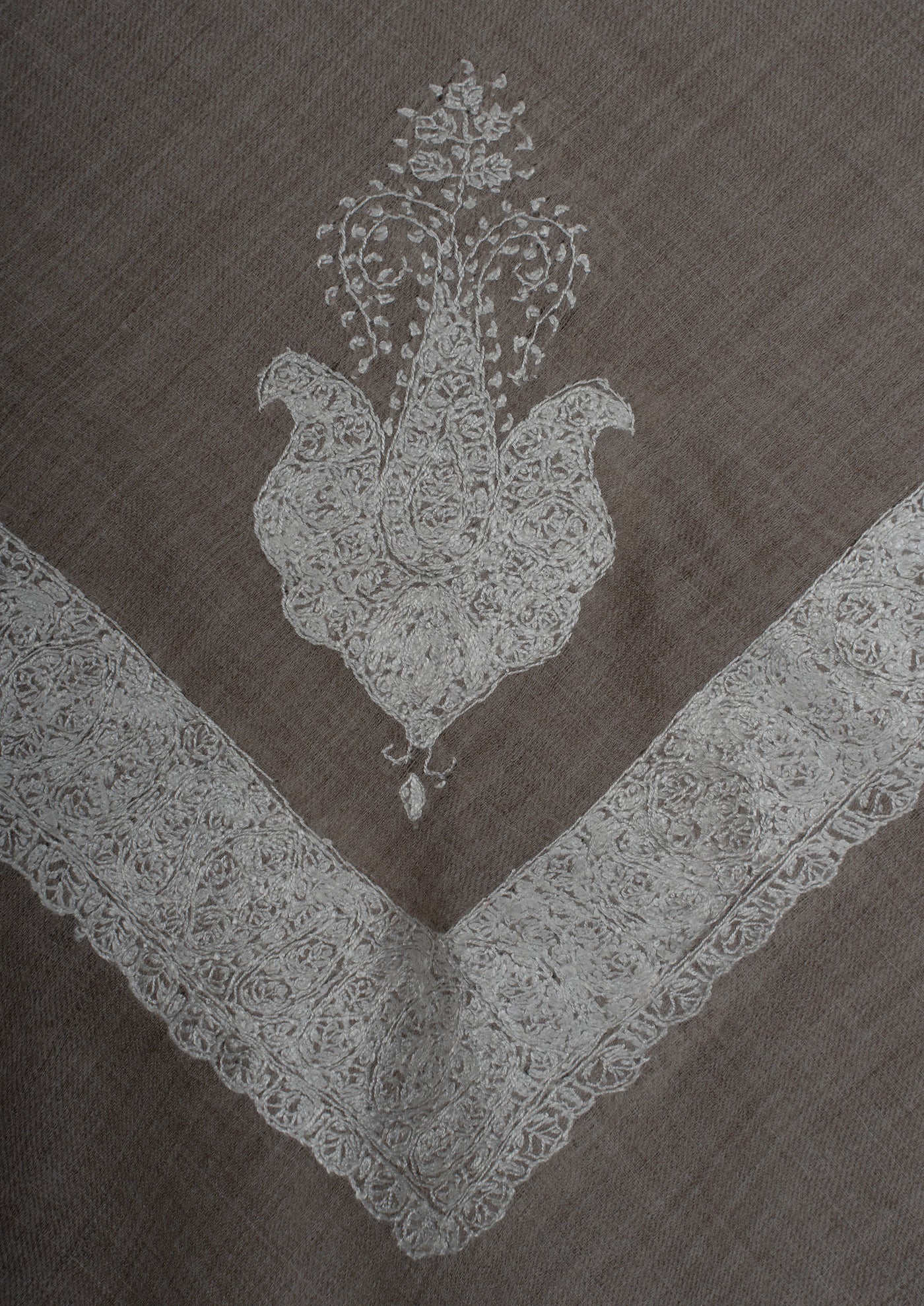 Ashen Silver Rumal — Sozni Hand Embroidered