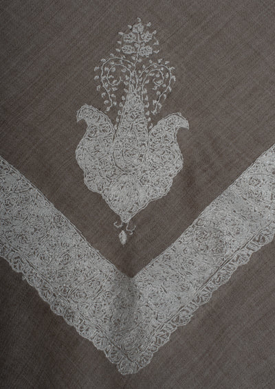 Ashen Silver Rumal — Sozni Hand Embroidered