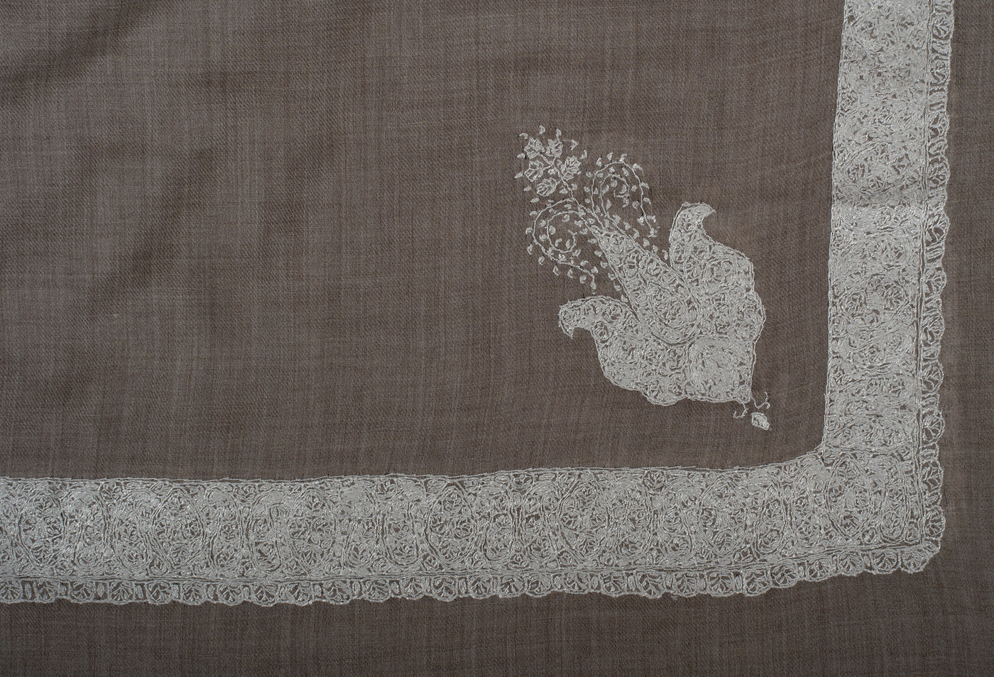 Ashen Silver Rumal — Sozni Hand Embroidered