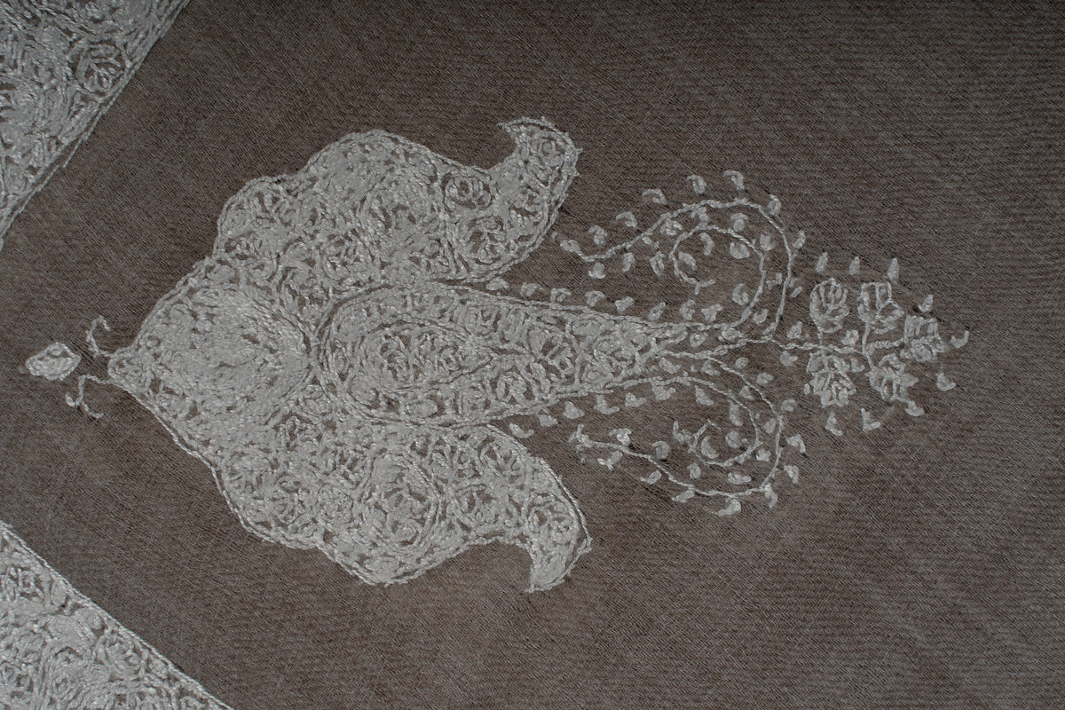 Ashen Silver Rumal — Sozni Hand Embroidered