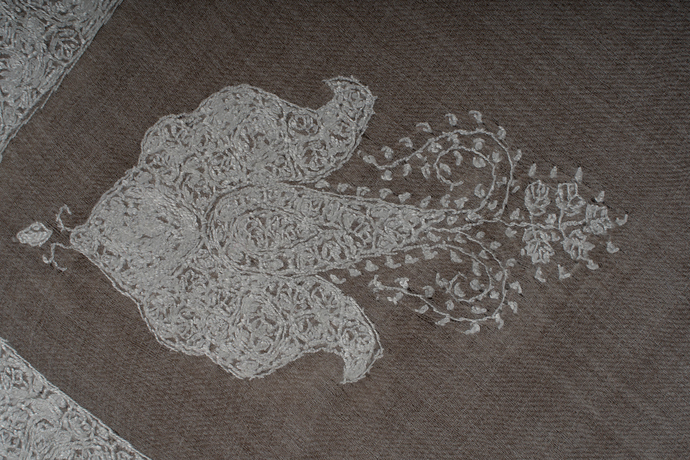 Ashen Silver Rumal — Sozni Hand Embroidered