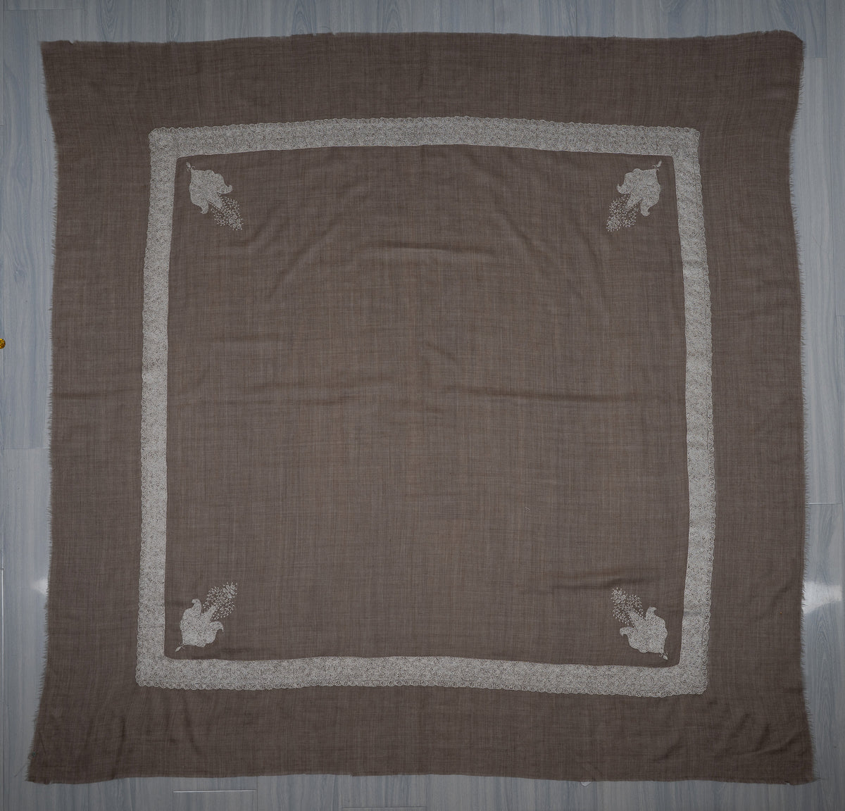 Ashen Silver Rumal — Sozni Hand Embroidered