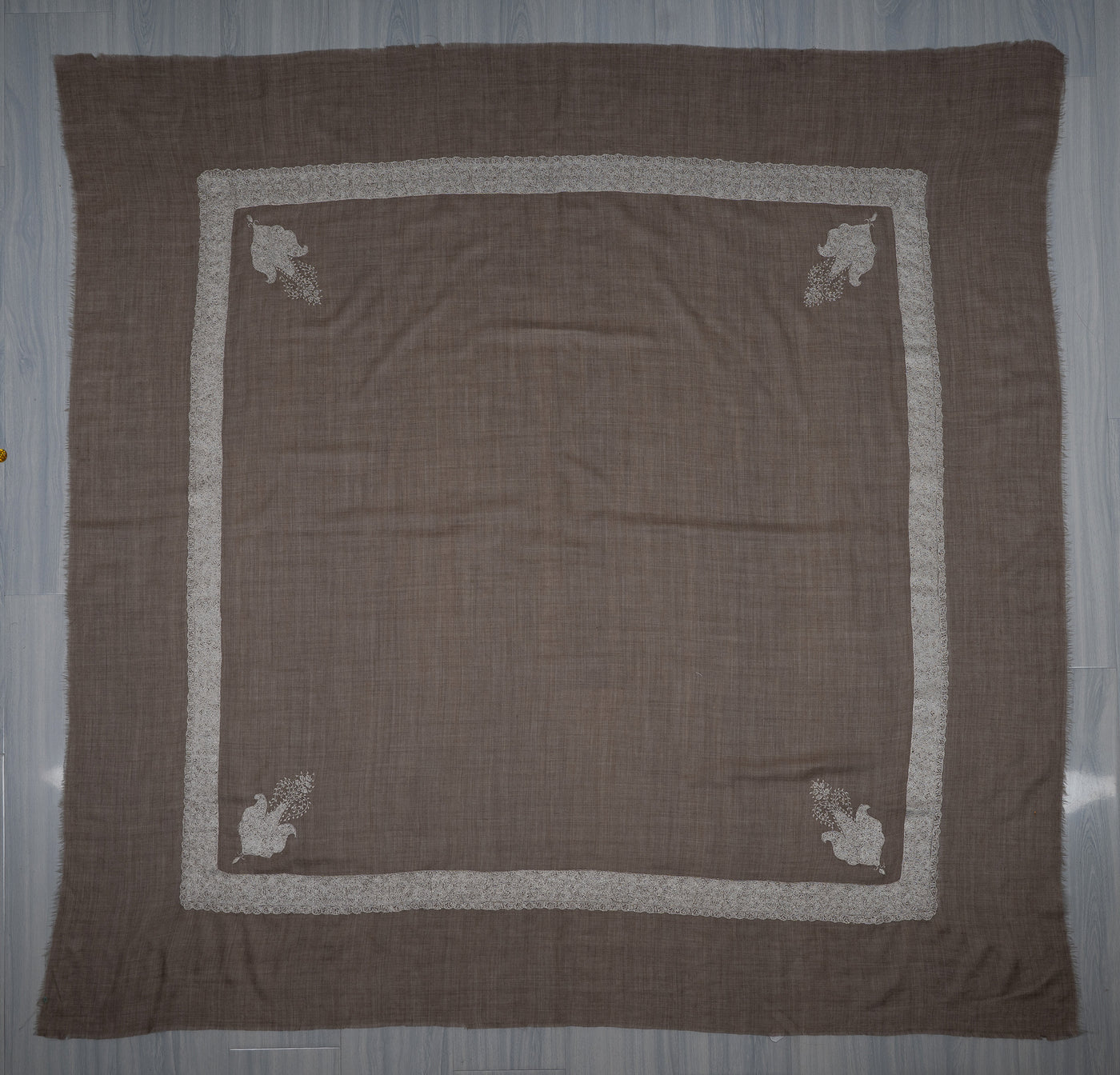 Ashen Silver Rumal — Sozni Hand Embroidered