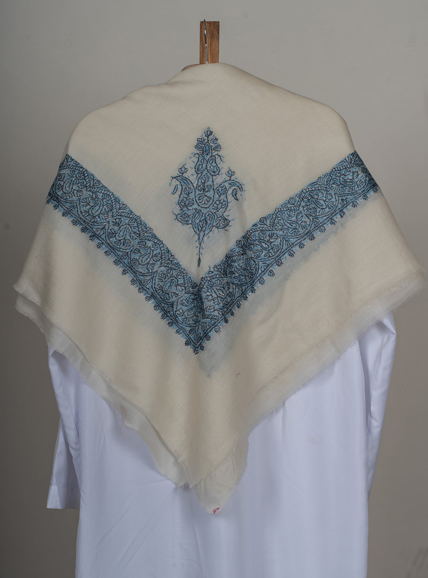 Ivory Azure Rumal — Sozni Hand Embroidered