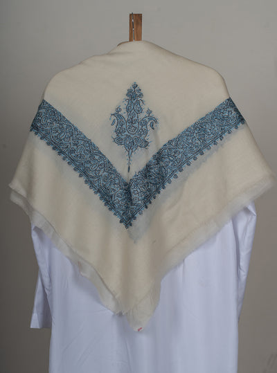 Ivory Azure Rumal — Sozni Hand Embroidered