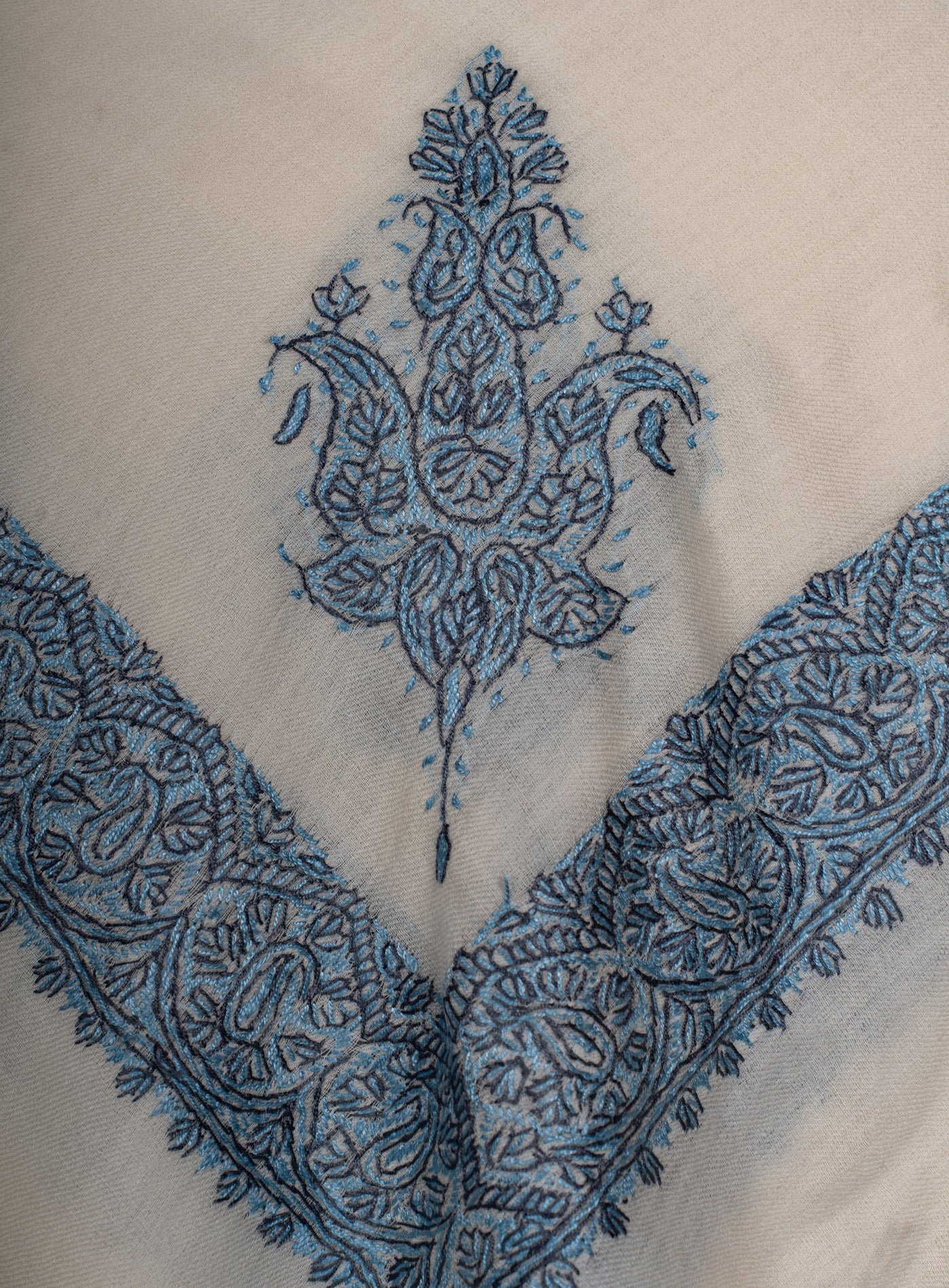 Ivory Azure Rumal — Sozni Hand Embroidered