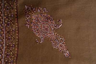 Caramel Harmony Hand-Embroidered Sozni Merino Wool Shawl