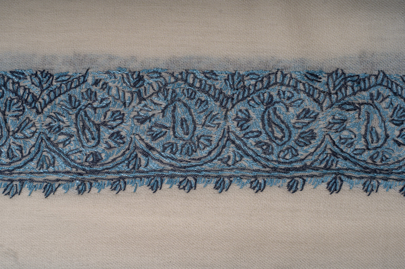 Ivory Azure Rumal — Sozni Hand Embroidered