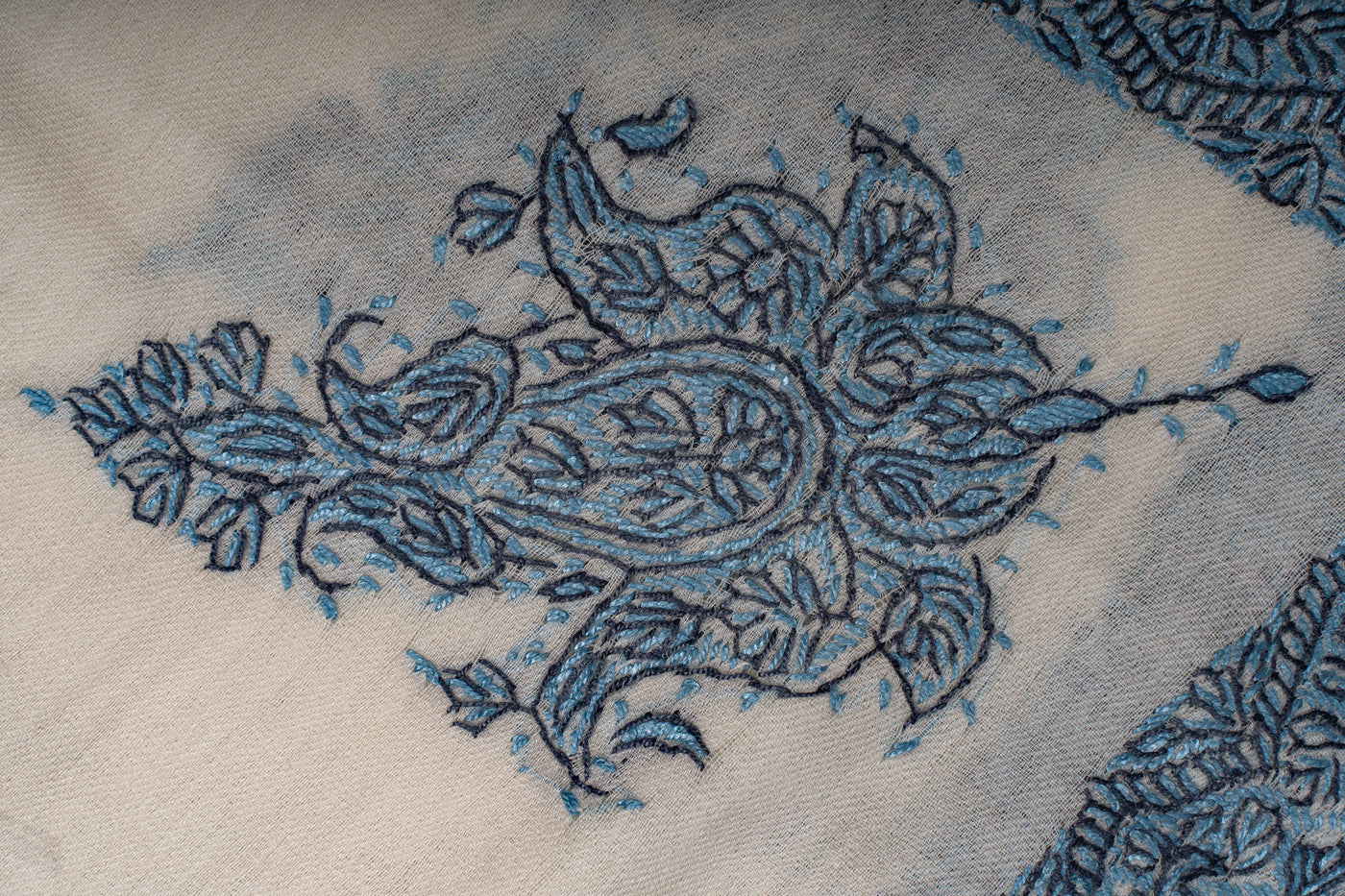 Ivory Azure Rumal — Sozni Hand Embroidered