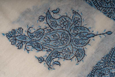 Ivory Azure Rumal — Sozni Hand Embroidered