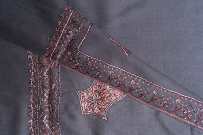 Smoky Grace Hand-Embroidered Sozni Merino Wool Wrap