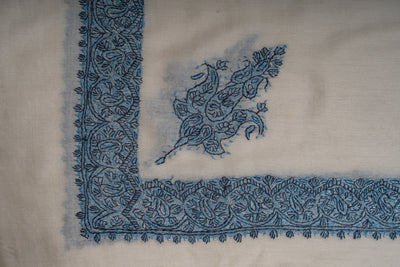 Ivory Azure Rumal — Sozni Hand Embroidered