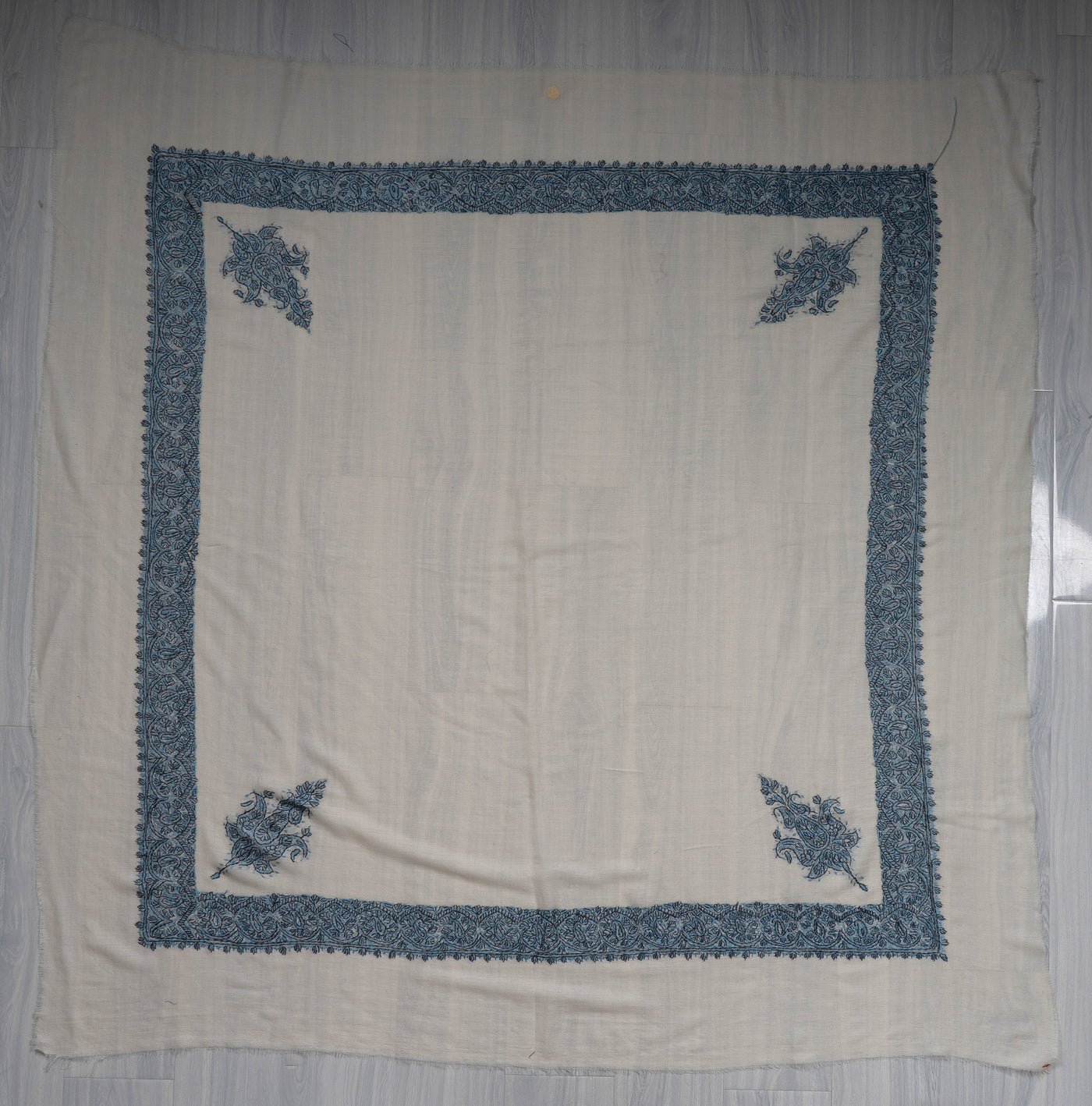 Ivory Azure Rumal — Sozni Hand Embroidered
