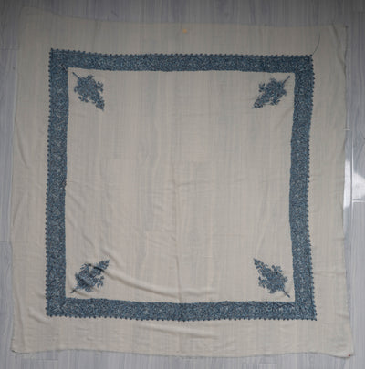 Ivory Azure Rumal — Sozni Hand Embroidered