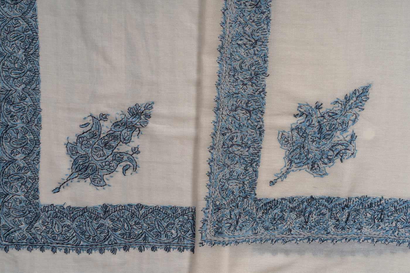 Ivory Azure Rumal — Sozni Hand Embroidered