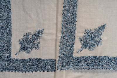 Ivory Azure Rumal — Sozni Hand Embroidered