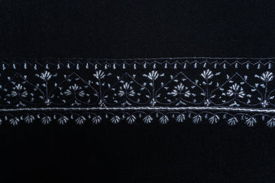 Midnight Elegance Hand-Embroidered Sozni Merino Wool Shawl